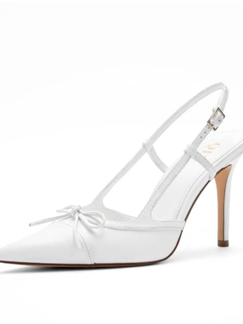 Pointed Toe Slingback Stiletto Heels Bow Faux Leather Formal Work Party